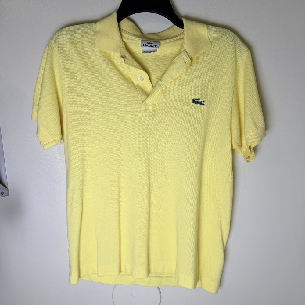 Lacoste Polo Shirt Mens Size S- 3 Yellow Pique Knit Crocodile Logo Casual